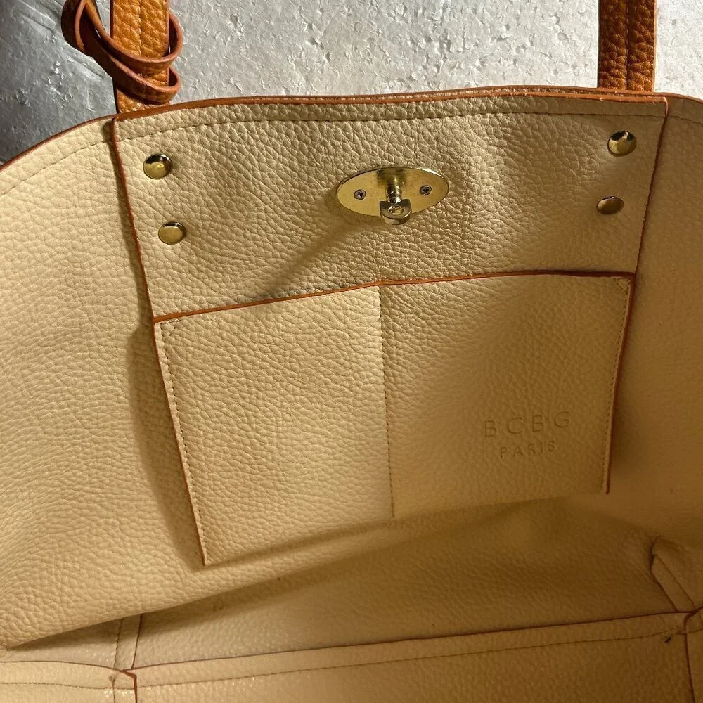 BCBG Paris Butterscotch Tote Style Handbag Minimalist Preppy Classic Travel